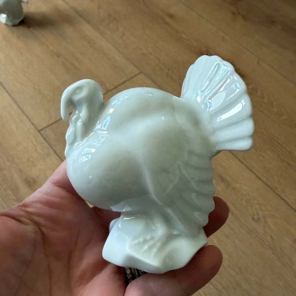 Haviland Limoges France White Porcelain Turkey Figurines Set of 2 Thanksgiving